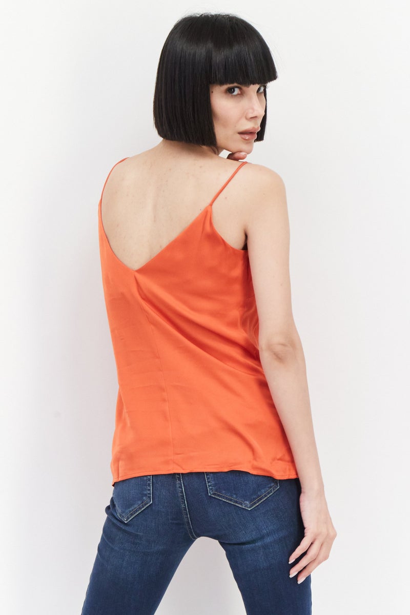 ESPRIT تي شيرت بلا أكمام على شكل حرف V للنساء، برتقالي - Image 4